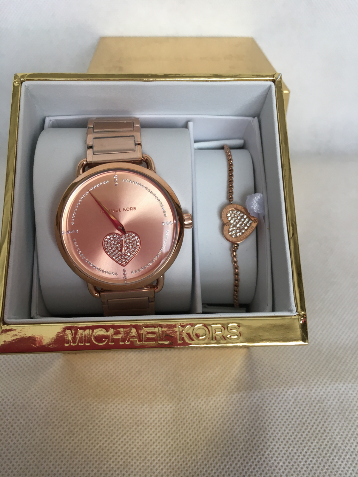 Ladies Rose Gold Tone Crystal Heart Shaped Analogue Quartz Watch and  Bracelet Set - InimitableMe