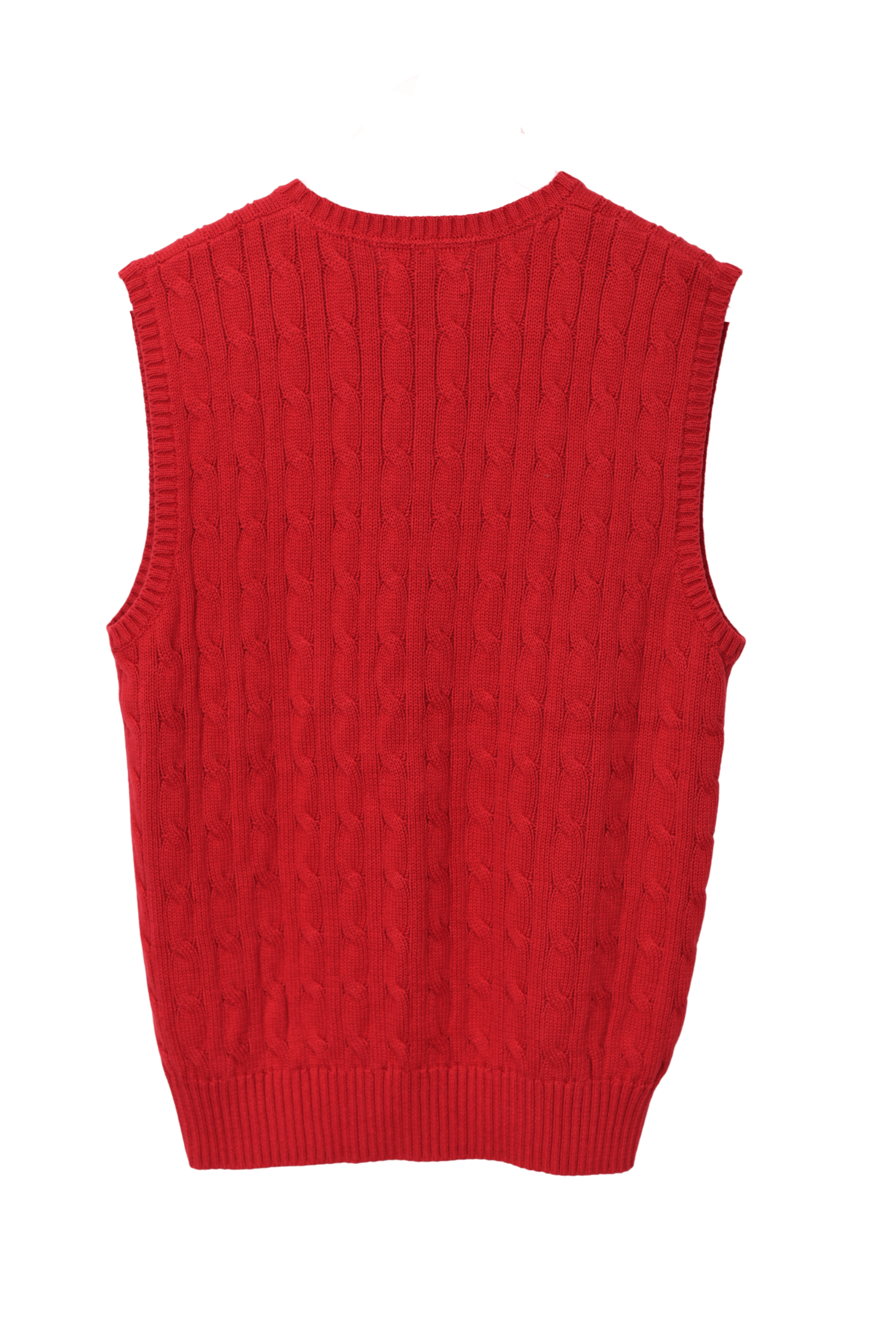 Red Cotton Cable-Knit Sleeveless V-Neck Sweater Vest - InimitableMe